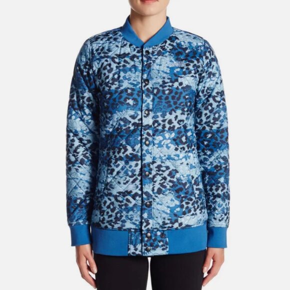 The North Face Anna Quilted Bomber Jacket Womens XS Blue Leopard Print Insulated - Picture 3 of 14
